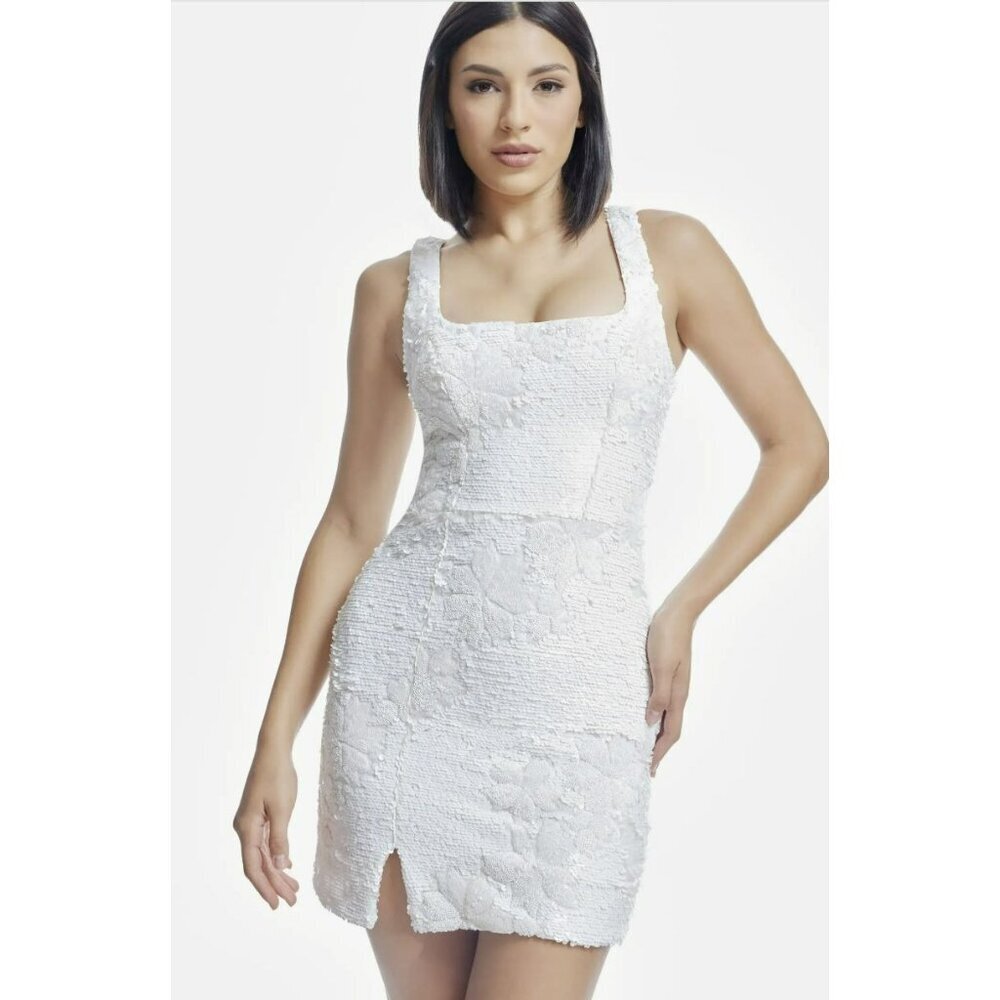 Dress the Population White Sequin Floral Mini Dress Small New